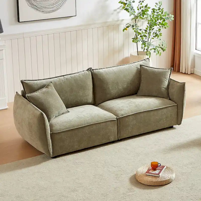 Light Green 88 Chenille 3-Seater Sofa with 2 Extra Pillows and Thickly Padded Seat
