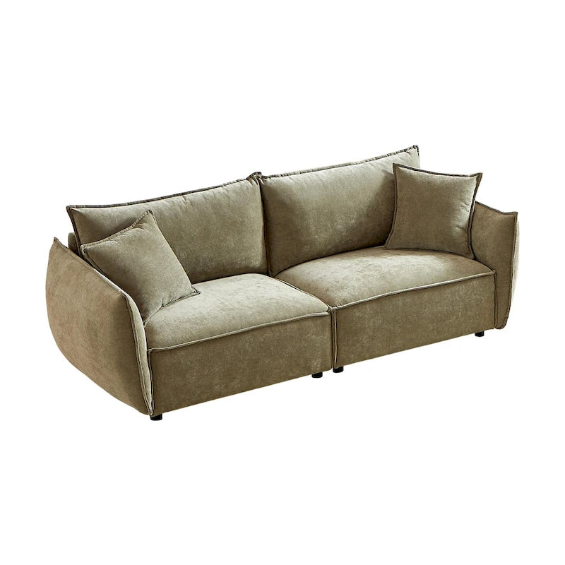 Hellgrünes Chenille-Sofa für 3 Personen mit 2 zusätzlichen Kissen und dick gepolsterter Sitzfläche
