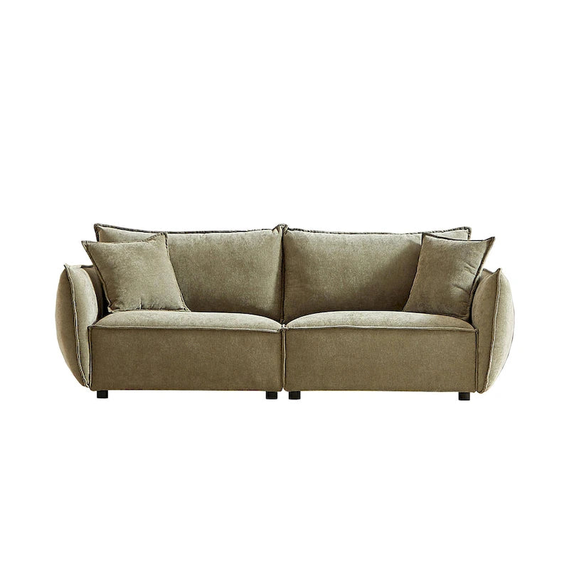 Hellgrünes Chenille-Sofa für 3 Personen mit 2 zusätzlichen Kissen und dick gepolsterter Sitzfläche