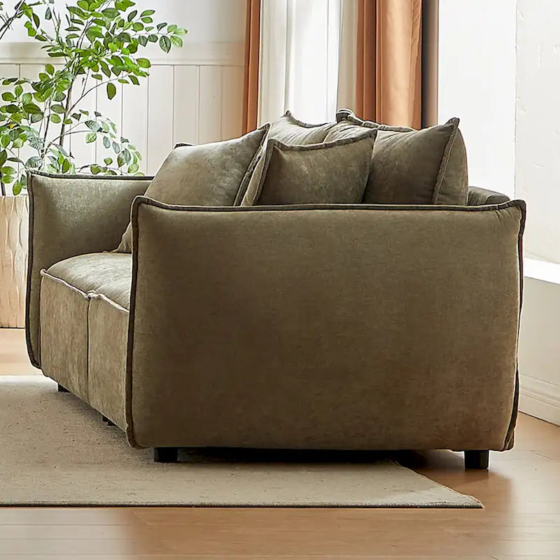 Hellgrünes Chenille-Sofa für 3 Personen mit 2 zusätzlichen Kissen und dick gepolsterter Sitzfläche