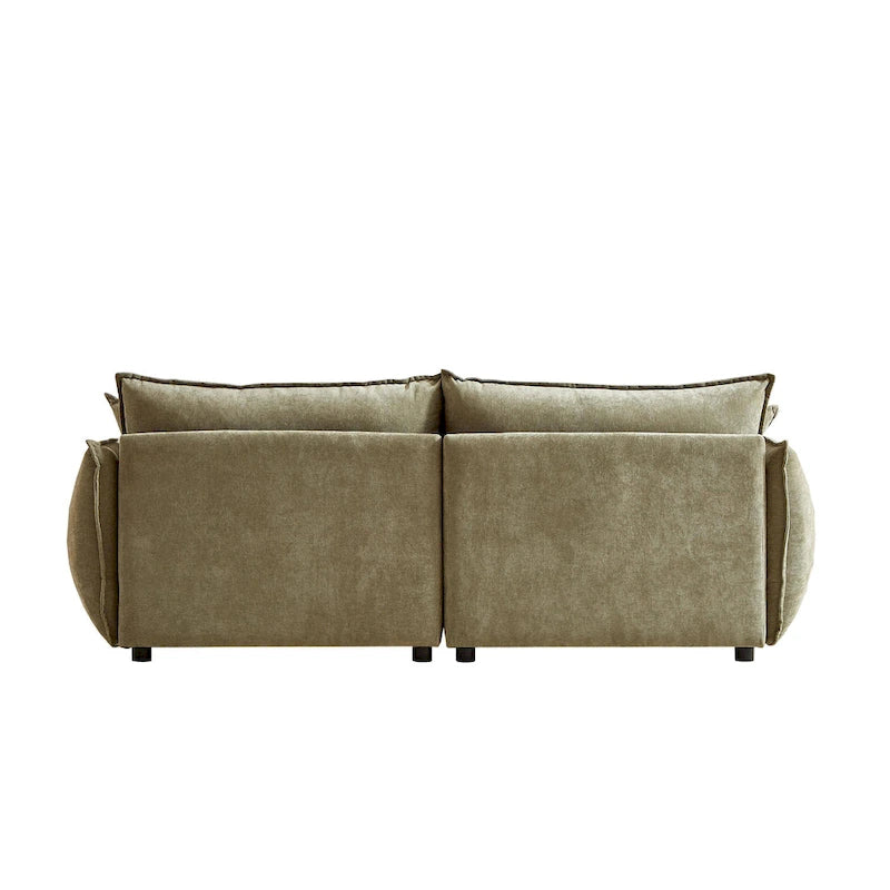 Hellgrünes Chenille-Sofa für 3 Personen mit 2 zusätzlichen Kissen und dick gepolsterter Sitzfläche