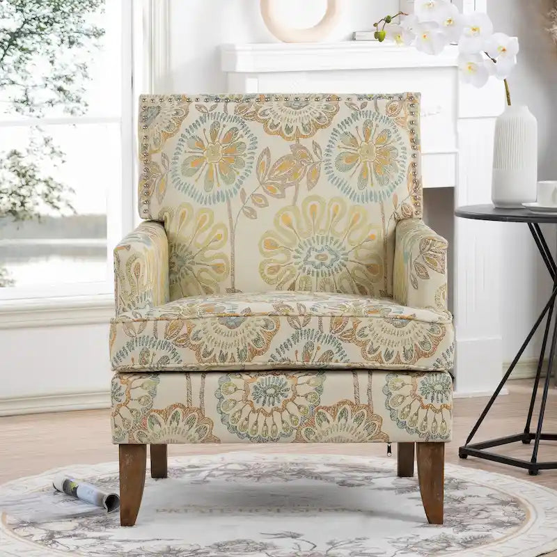 Fauteuil d’appoint moderne pour le salon avec pieds en bouleau et revêtement en tissu confortable