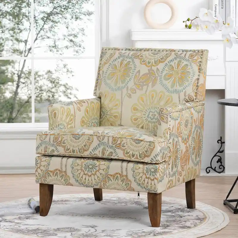 Fauteuil d’appoint moderne pour le salon avec pieds en bouleau et revêtement en tissu confortable