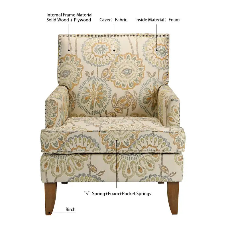 Fauteuil d’appoint moderne pour le salon avec pieds en bouleau et revêtement en tissu confortable