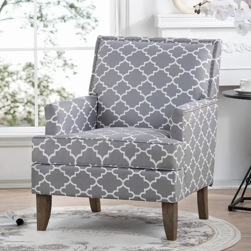 Fauteuil d’appoint moderne pour le salon avec pieds en bouleau et revêtement en tissu confortable