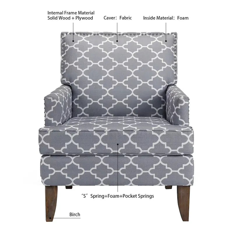 Fauteuil d’appoint moderne pour le salon avec pieds en bouleau et revêtement en tissu confortable