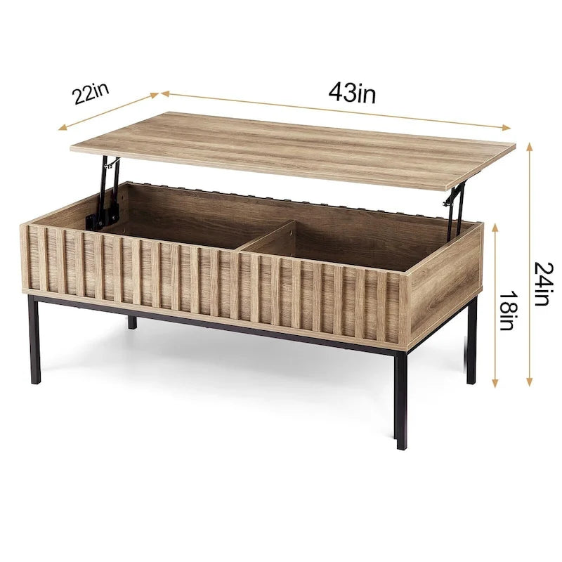 Mesa de centro de madera con tablero elevable y amplio compartimento de almacenamiento oculto - 22*43