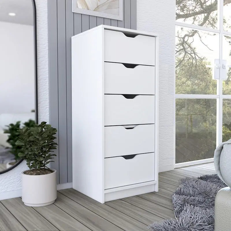 Commode verticale moderne à 5 tiroirs pour le rangement de la chambre, 18 pouces