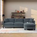 Graues Ecksofa mit 107.87 abnehmbaren Kissen für 4 Personen, verschiebbarem Hocker und Aufbewahrungstasche an der Armlehne