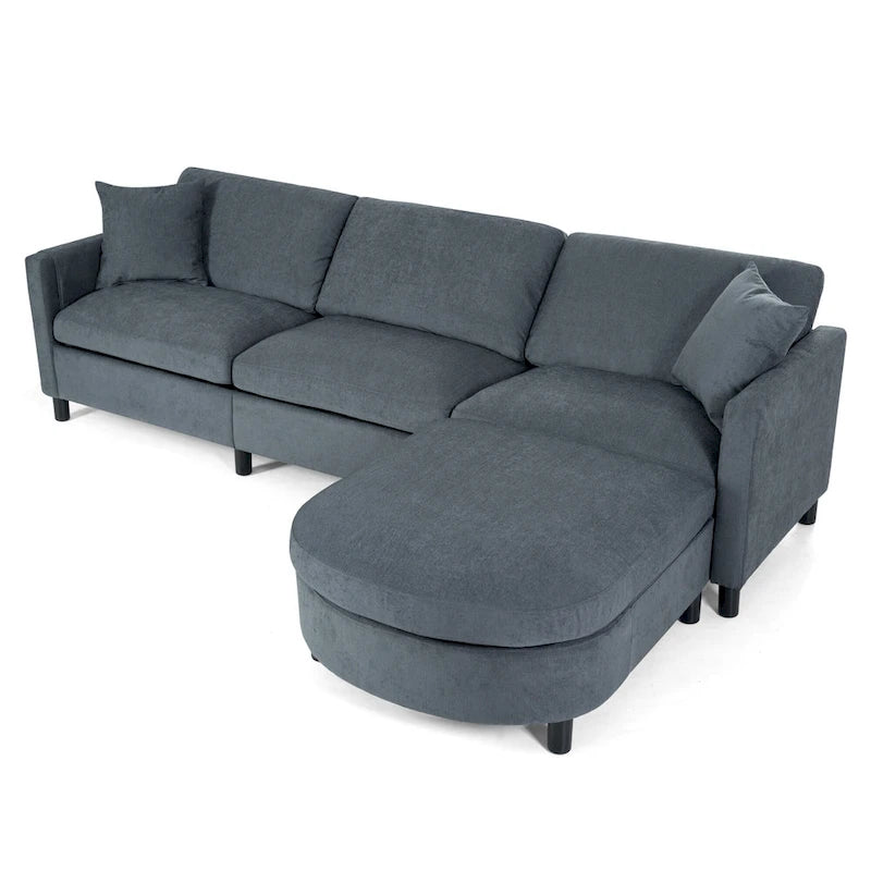 Graues Ecksofa mit 107.87 abnehmbaren Kissen für 4 Personen, verschiebbarem Hocker und Aufbewahrungstasche an der Armlehne