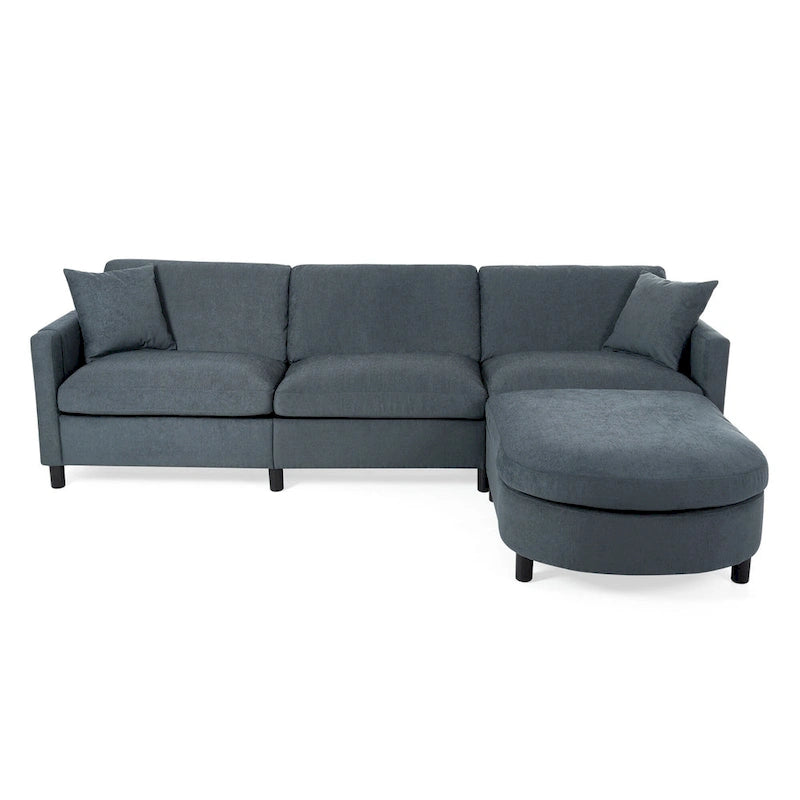 Graues Ecksofa mit 107.87 abnehmbaren Kissen für 4 Personen, verschiebbarem Hocker und Aufbewahrungstasche an der Armlehne
