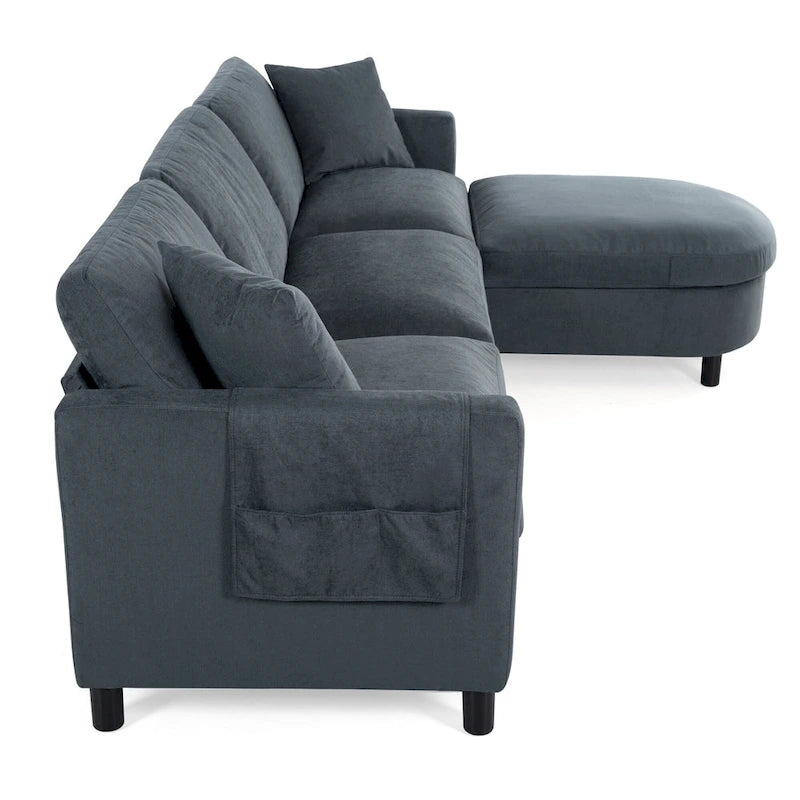 Graues Ecksofa mit 107.87 abnehmbaren Kissen für 4 Personen, verschiebbarem Hocker und Aufbewahrungstasche an der Armlehne