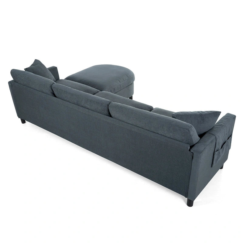 Graues Ecksofa mit 107.87 abnehmbaren Kissen für 4 Personen, verschiebbarem Hocker und Aufbewahrungstasche an der Armlehne