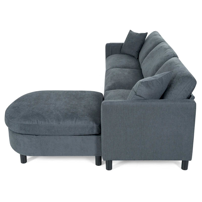 Graues Ecksofa mit 107.87 abnehmbaren Kissen für 4 Personen, verschiebbarem Hocker und Aufbewahrungstasche an der Armlehne