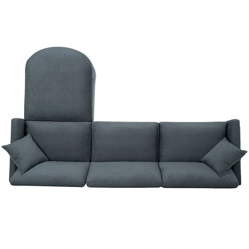Graues Ecksofa mit 107.87 abnehmbaren Kissen für 4 Personen, verschiebbarem Hocker und Aufbewahrungstasche an der Armlehne