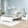 Cama de madera de pino de tamaño matrimonial con cabecero y pie de cama para niños