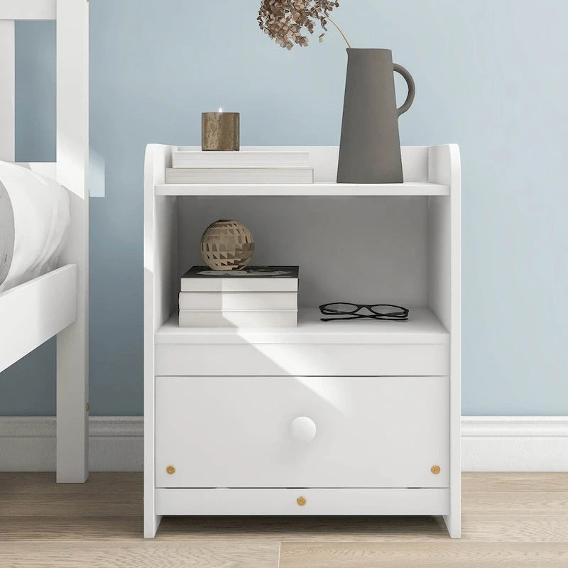 Cama de madera de pino de tamaño matrimonial con cabecero y pie de cama para niños