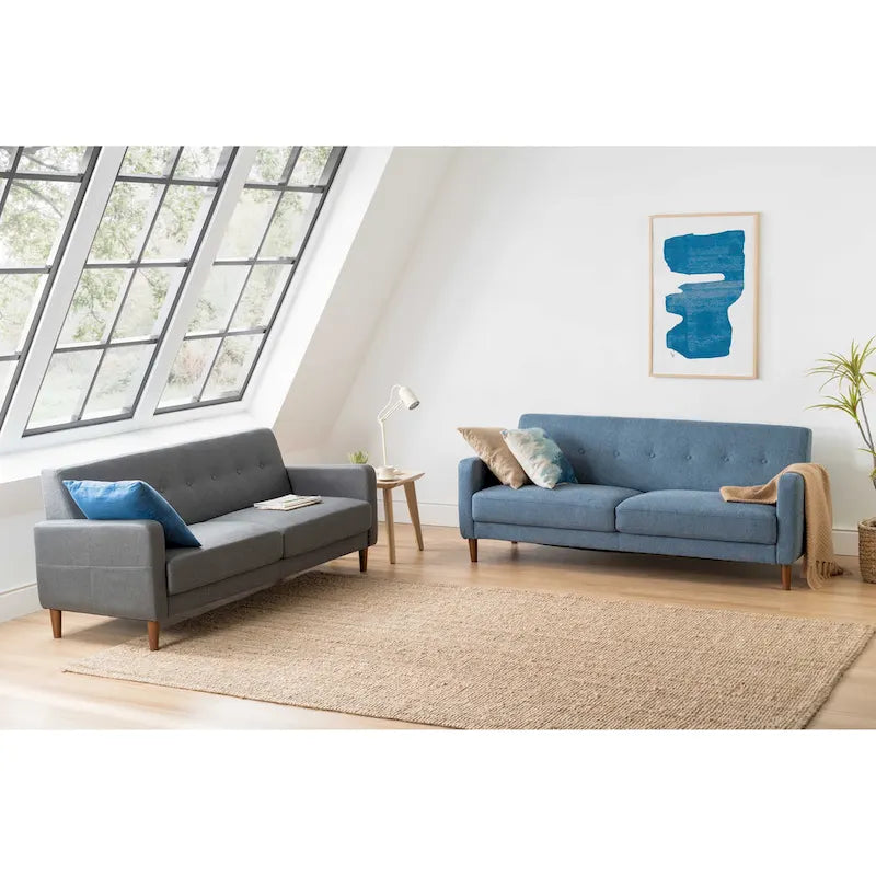 Modernes Leinen-Sofa mit Knopfheftung und Taschen an den Armlehnen
