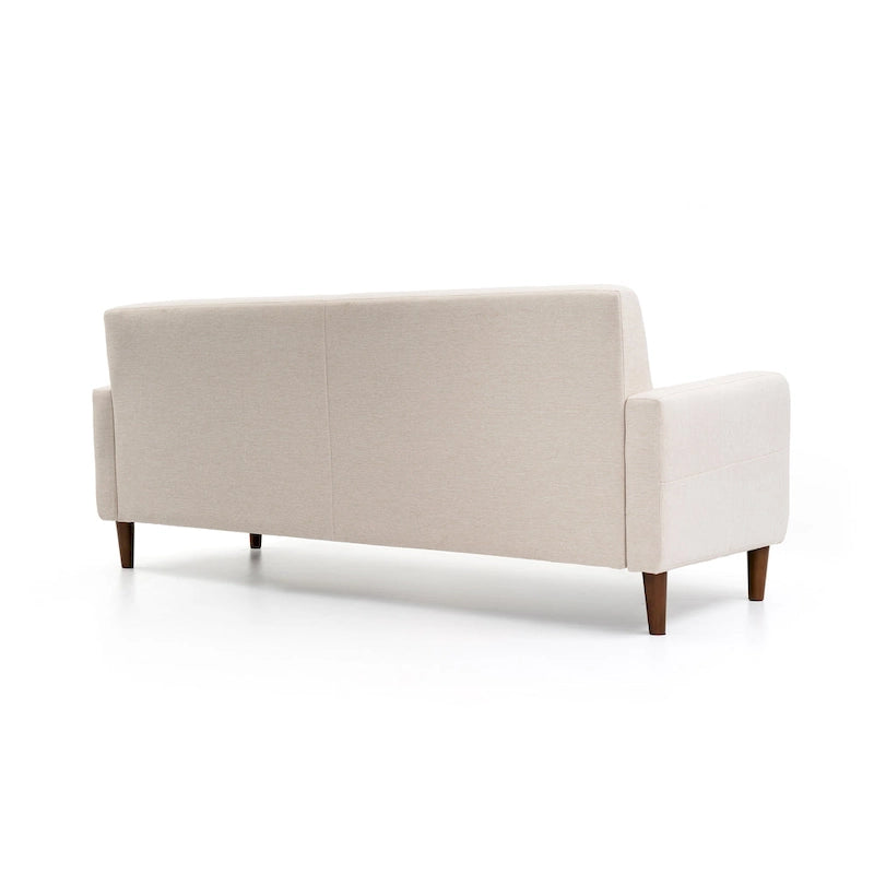 Modernes Leinen-Sofa mit Knopfheftung und Taschen an den Armlehnen
