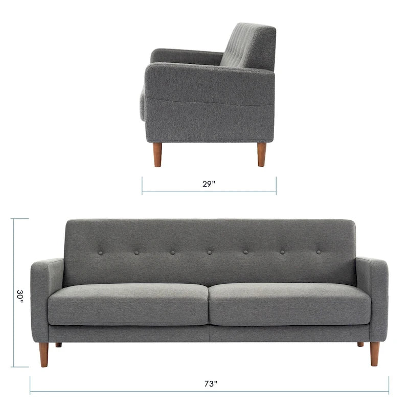 Modernes Leinen-Sofa mit Knopfheftung und Taschen an den Armlehnen