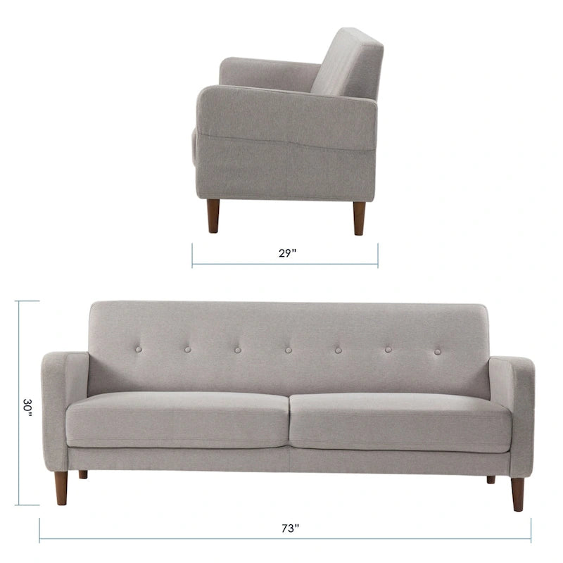 Modernes Leinen-Sofa mit Knopfheftung und Taschen an den Armlehnen