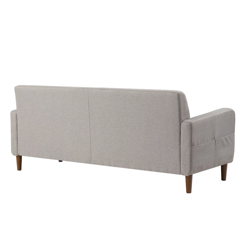 Modernes Leinen-Sofa mit Knopfheftung und Taschen an den Armlehnen
