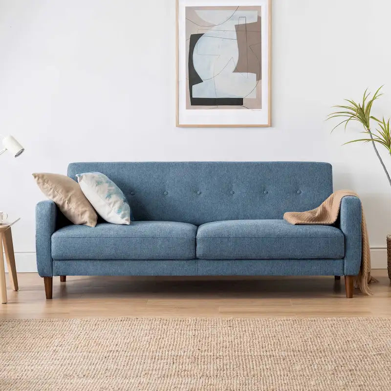 Modernes Leinen-Sofa mit Knopfheftung und Taschen an den Armlehnen