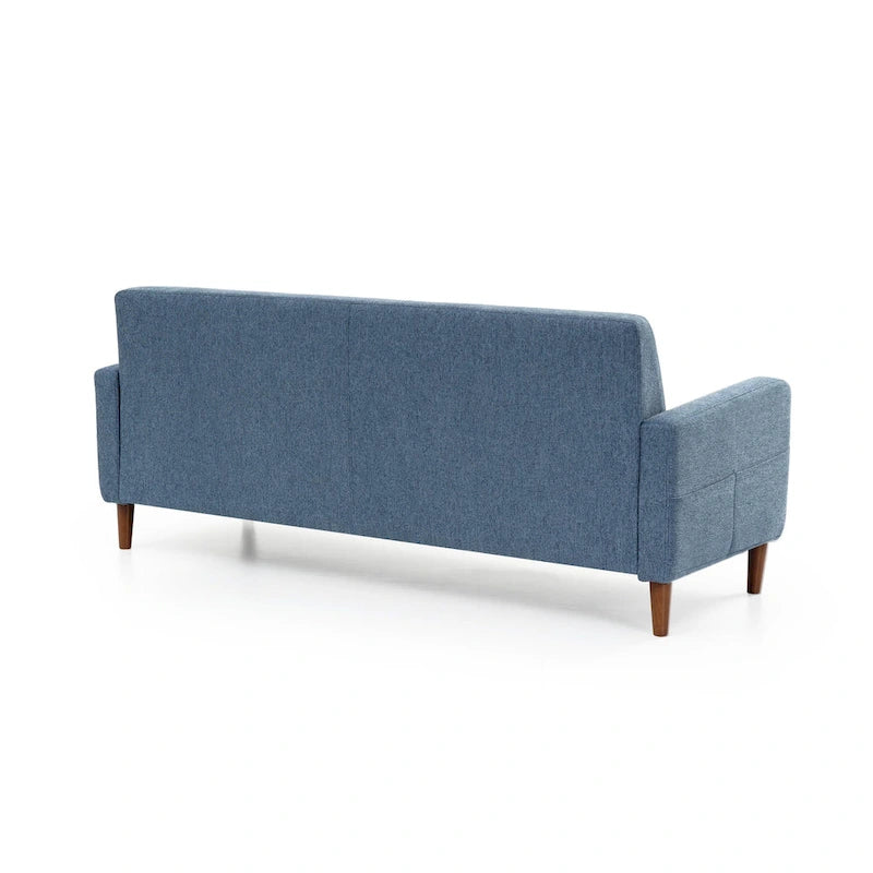 Modernes Leinen-Sofa mit Knopfheftung und Taschen an den Armlehnen
