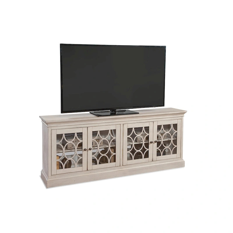 72-Zoll-TV-Konsole mit vier Türen, TV-Möbel, Akzentschrank aus Holz, vollständig montiert, Weiß