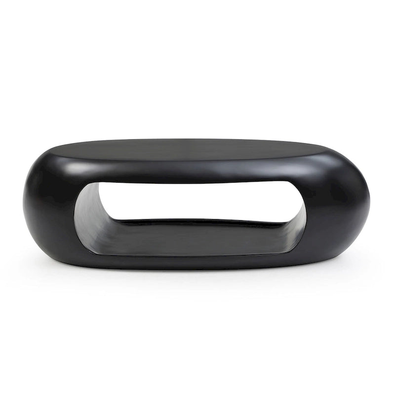 Table basse ou d’appoint ovale contemporaine à rangement creux plat, noir et blanc