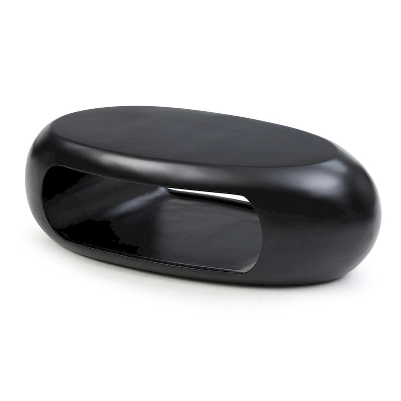 Table basse ou d’appoint ovale contemporaine à rangement creux plat, noir et blanc