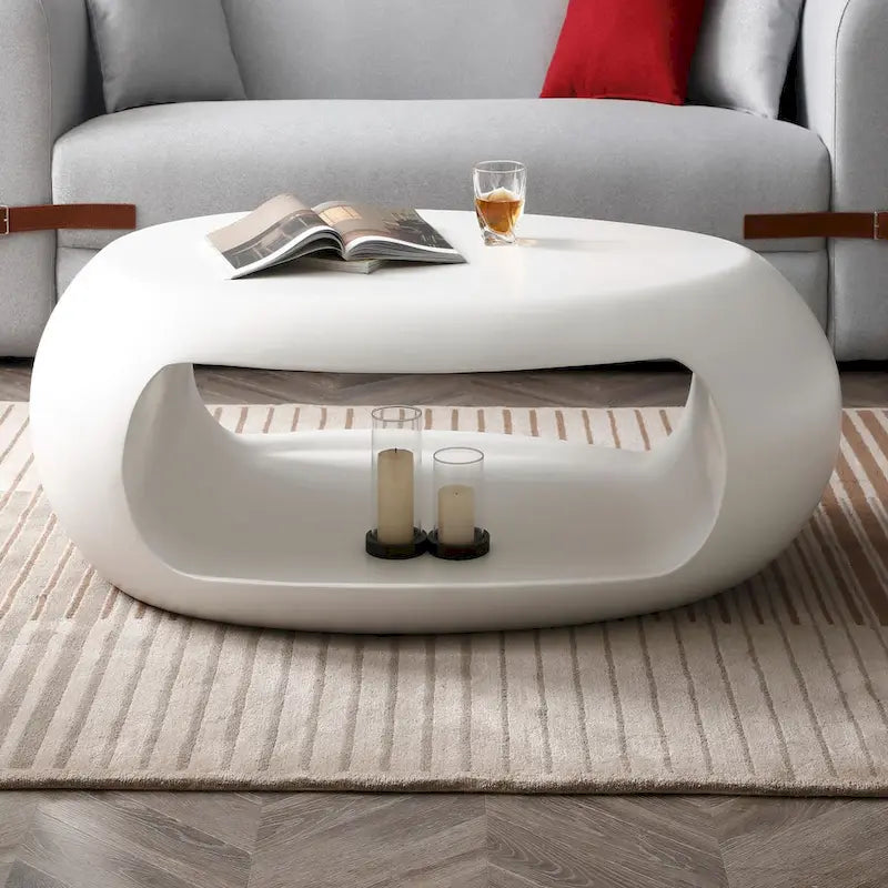 Table basse ou d’appoint ovale contemporaine à rangement creux plat, noir et blanc