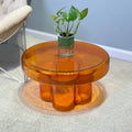 Table basse ronde en verre avec motif floral artistique moderne, table d’appoint