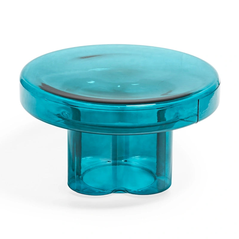 Moderner künstlerischer runder Couchtisch und Beistelltisch aus Glas mit Blumenmotiv