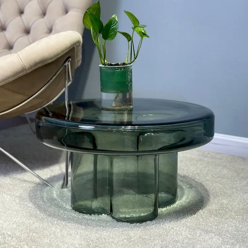 Modern Artistic Flower Glass Round Coffee Table Side Table