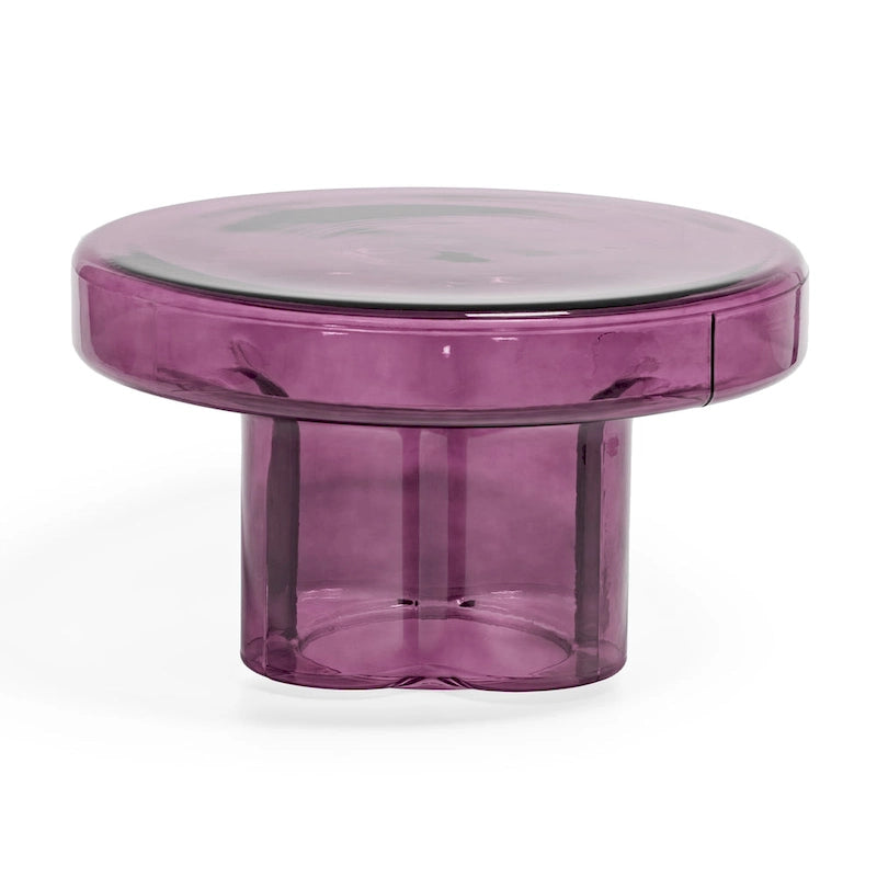 Table basse ronde en verre avec motif floral artistique moderne, table d’appoint