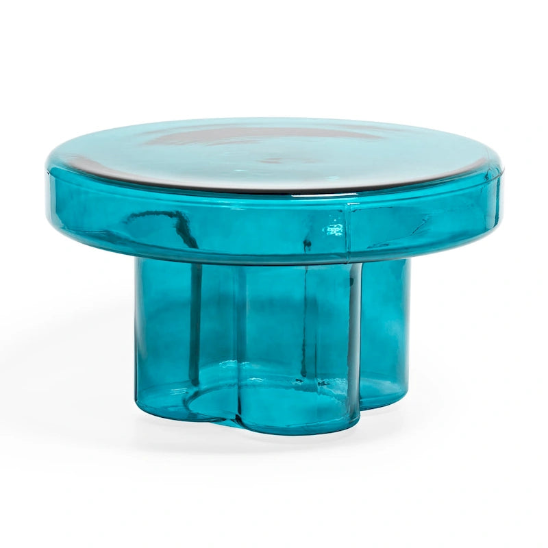 Table basse ronde en verre avec motif floral artistique moderne, table d’appoint