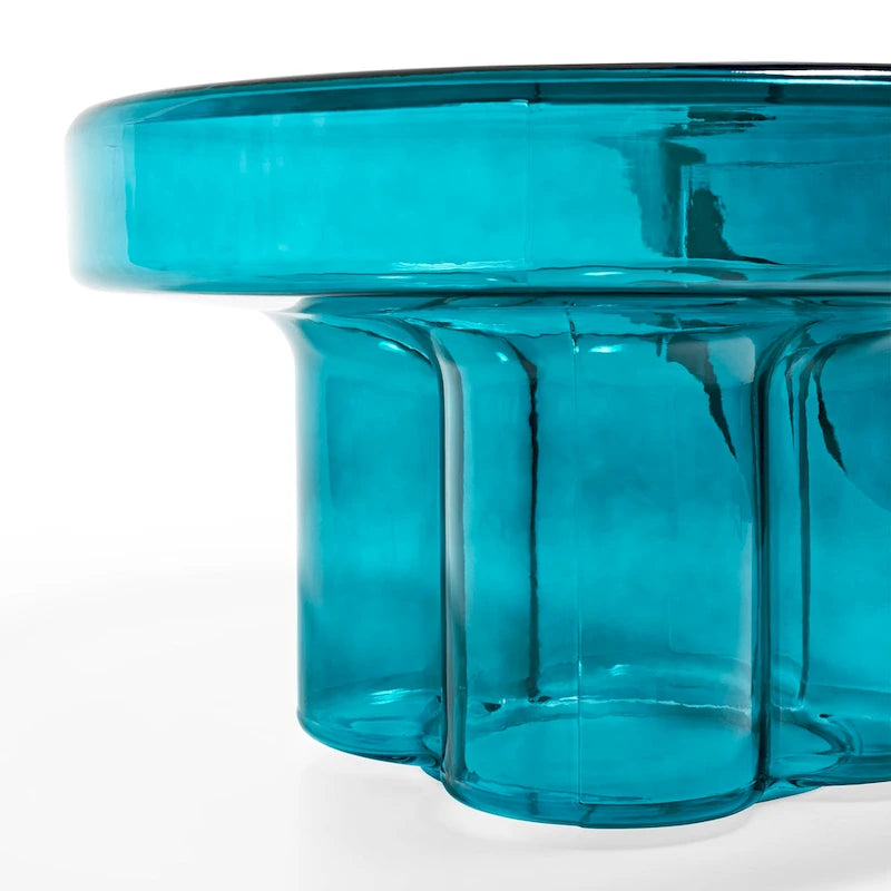 Table basse ronde en verre avec motif floral artistique moderne, table d’appoint