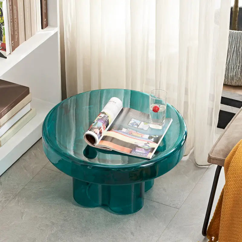 Table basse ronde en verre avec motif floral artistique moderne, table d’appoint