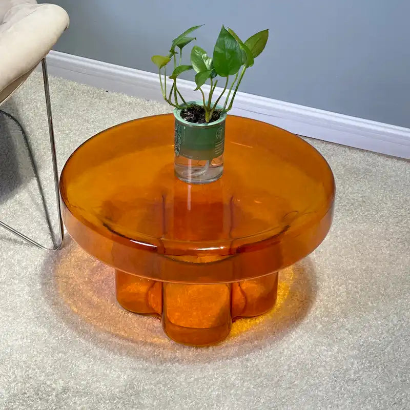 Table basse ronde en verre avec motif floral artistique moderne, table d’appoint