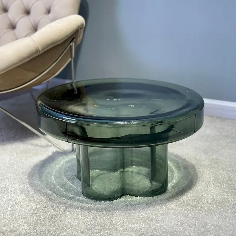 Table basse ronde en verre avec motif floral artistique moderne, table d’appoint
