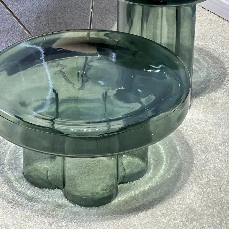 Table basse ronde en verre avec motif floral artistique moderne, table d’appoint