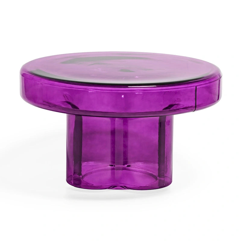 Table basse ronde en verre avec motif floral artistique moderne, table d’appoint