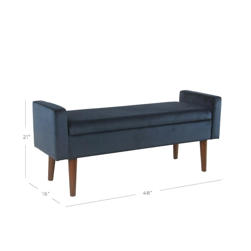 Sitzbank mit Stauraum und Samtbezug - Dunkelmarineblau
