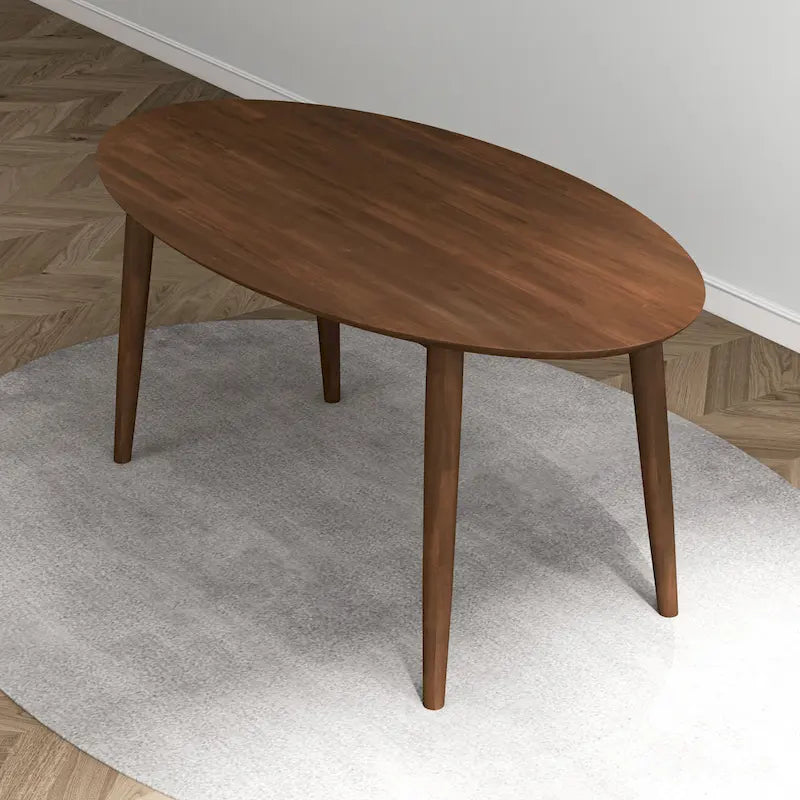 Ovaler Esstisch aus Massivholz im Mid-Century-Stil, 67 Zoll, Braun - 67 Zoll