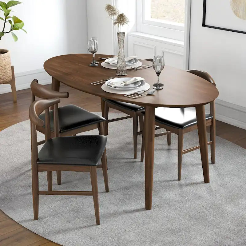 Ovaler Esstisch aus Massivholz im Mid-Century-Stil, 67 Zoll, Braun - 67 Zoll