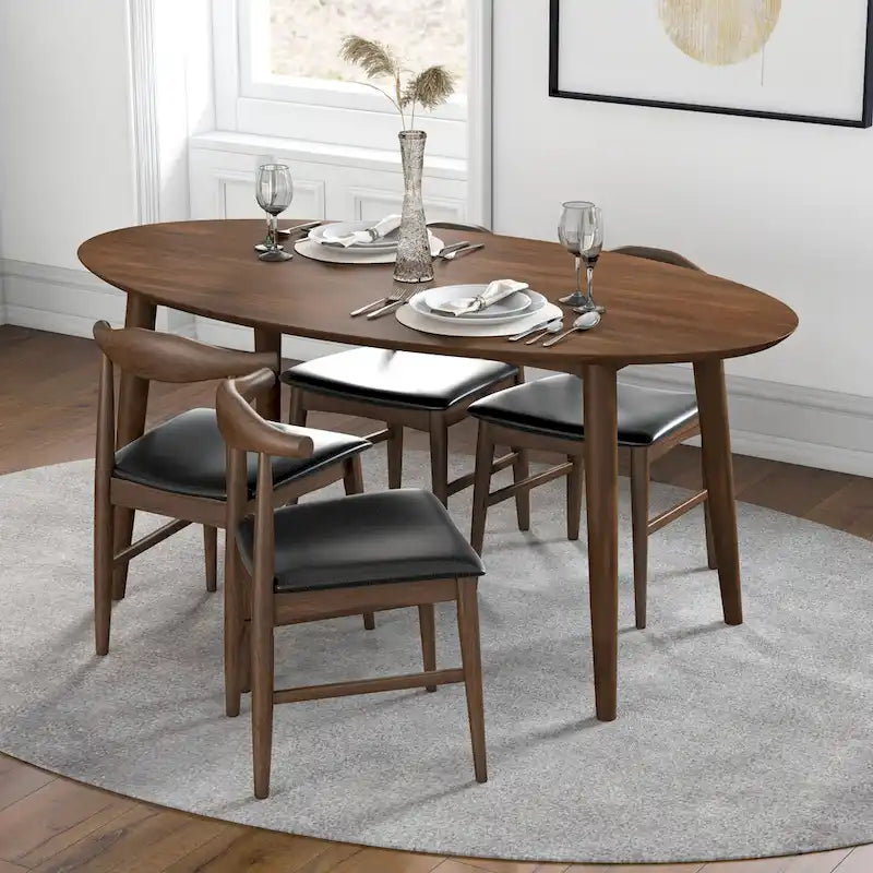 Ovaler Esstisch aus Massivholz im Mid-Century-Stil, 67 Zoll, Braun - 67 Zoll