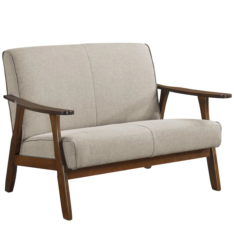Zweisitzersofa aus Holz und Leinen im Mid-Century-Modern-Stil