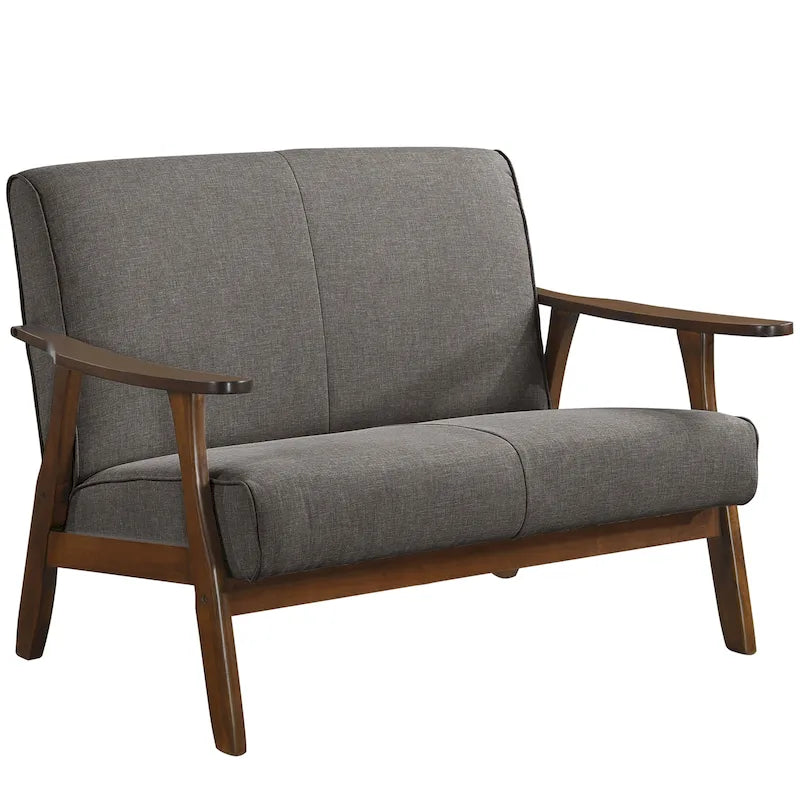 Zweisitzersofa aus Holz und Leinen im Mid-Century-Modern-Stil