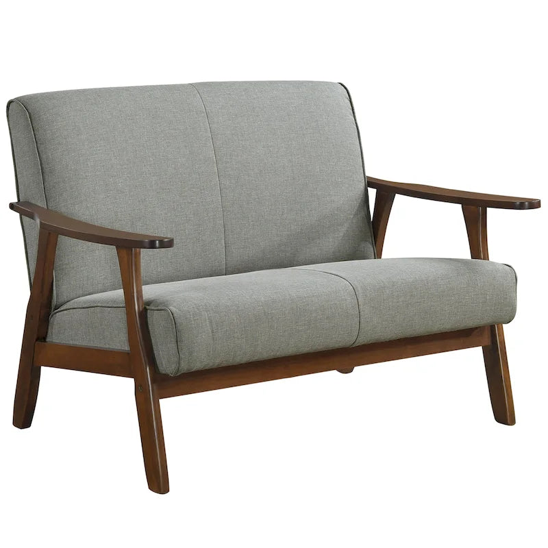 Zweisitzersofa aus Holz und Leinen im Mid-Century-Modern-Stil